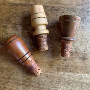 Lathe-Turned Handmade Wooden Wine Bottle Stoppers | Set of 3 | Vintage